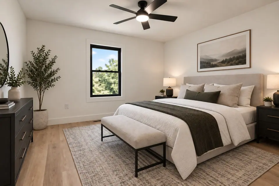 202 King Drive primary bedroom staged